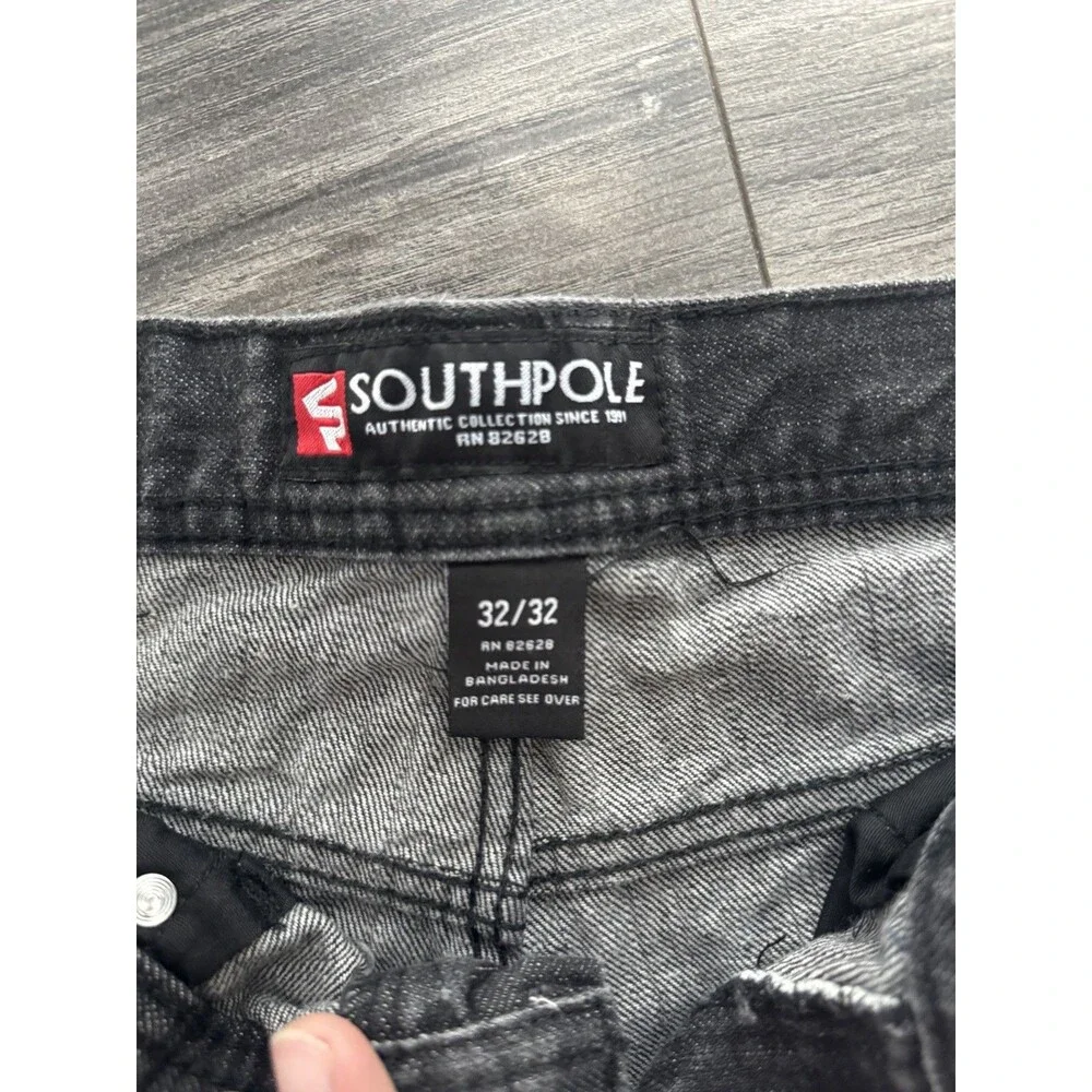 Vintage Southpole Jeans Men's 32x32 Black Stone Wash Baggy Straight Leg Jeans
